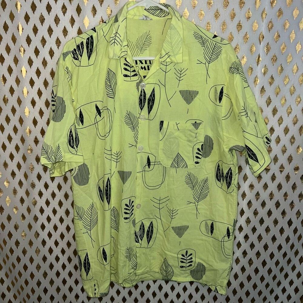 Mixed company by Serkes Bright neon yellow fluorescent button up short sleeve sh